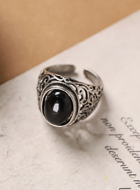 藏式复古民族风戒指雕花夸张波西米亚异域废土风开口中古指环女