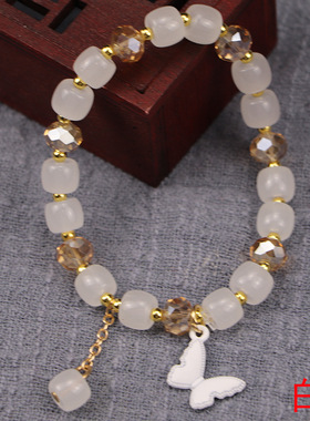 苗翎|新品水晶琉璃蝴蝶猫眼石手链弹力绳串珠气质手串算盘珠子