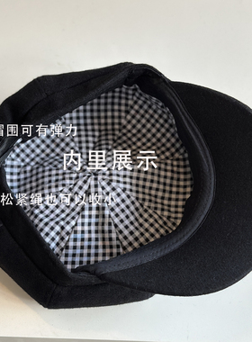秋冬新款羊毛呢夹棉显脸小八角帽