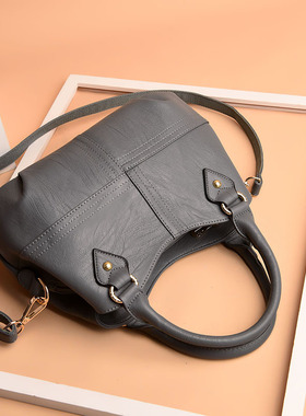 香港真皮包包2023新款欧美时尚女包休闲简约单肩斜挎包中年手提包