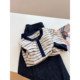 Temperament Henry collar striped crew neck sweater ແຂນສັ້ນສຳລັບຜູ້ຍິງ