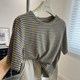 Short-sleeved versatile retro striped women's T-shirt summer new style