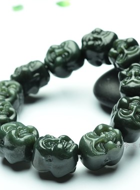 新疆和田玉手链青玉十八罗汉笑佛