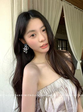 蜜桃加糖/仲夏物语 贝壳流苏手工串珠蓝紫色花朵耳环耳饰