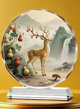 鸿运金鸡水晶画摆件生肖大公鸡桌面装饰摆台家居乔迁送礼白水晶