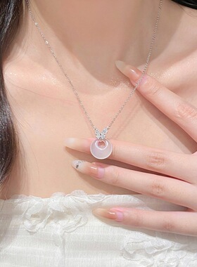 S925纯银蝴蝶平安扣项链轻奢小众高级感新中式白玉髓吊坠饰品批发
