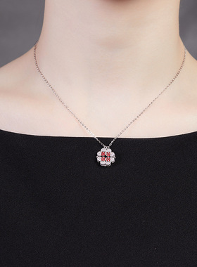 S925纯银铜钱爱心磁吸四叶草吊坠项链女轻奢高级感锁骨链饰品礼物