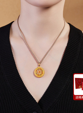 足银999古法花丝镂空冷珐琅福运罗盘吊坠项链女复古风母亲节礼物
