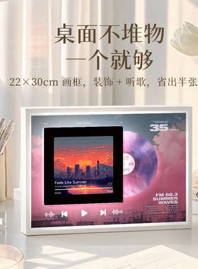 梵艺复古唱盘音响画白色边框现代简约装饰画挂画客厅高级感玄关画