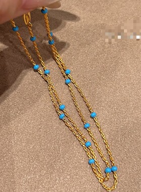 S925纯银珐琅工艺蓝松金色麻花链锁骨链独特小众轻奢高级项链配饰