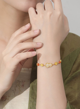 S925纯银红玛瑙六字箴言福禄手链女气质新中式和田玉手饰一件代