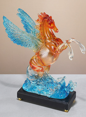 透明飞马摆件轻奢高档客厅家居装饰品办公室礼物招财马水晶工艺品