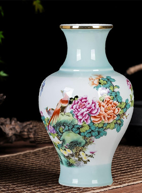 景德镇景泰蓝陶瓷花瓶珐琅中式描金花插家居客厅办公司装饰摆件