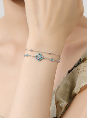 闽粤S925纯银青花瓷四叶草手链女轻奢小众新中式高级感手饰送女友