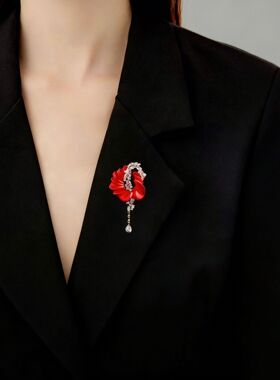 西凉妃子高颜韩版新款红色花朵流苏胸针气质女神闺蜜礼服通勤首饰