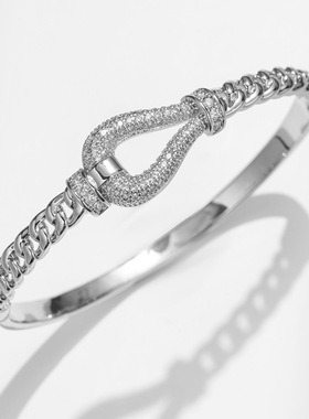 时尚流行欧美高品质铜锆石手镯经典马蹄扣高级手环叠戴手饰品代发