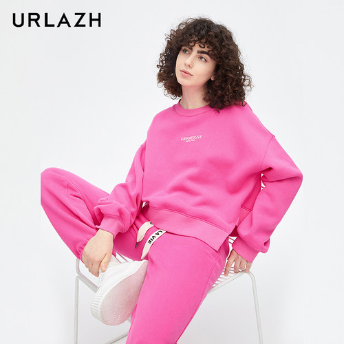 URLAZH有兰新款玫粉色简约宽松长袖圆领卫衣女LM4SW08 - 图1
