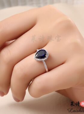 蓝宝石戒指女日韩彩色宝石指环纯银镀18k金情侣对戒彩宝珠宝首饰