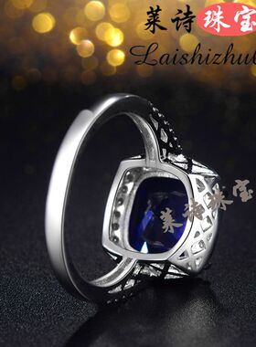 蓝宝石戒指女日韩彩色宝石指环纯银镀18K金彩宝潮人礼物贵重宝石