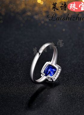 蓝宝石戒指女日韩个性彩宝指环纯银镀18K金创意情侣戒指彩色宝石