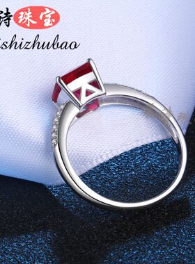 红宝石戒指女彩色宝石指环纯银镀18K金碧玺彩宝潮人银饰情侣对戒