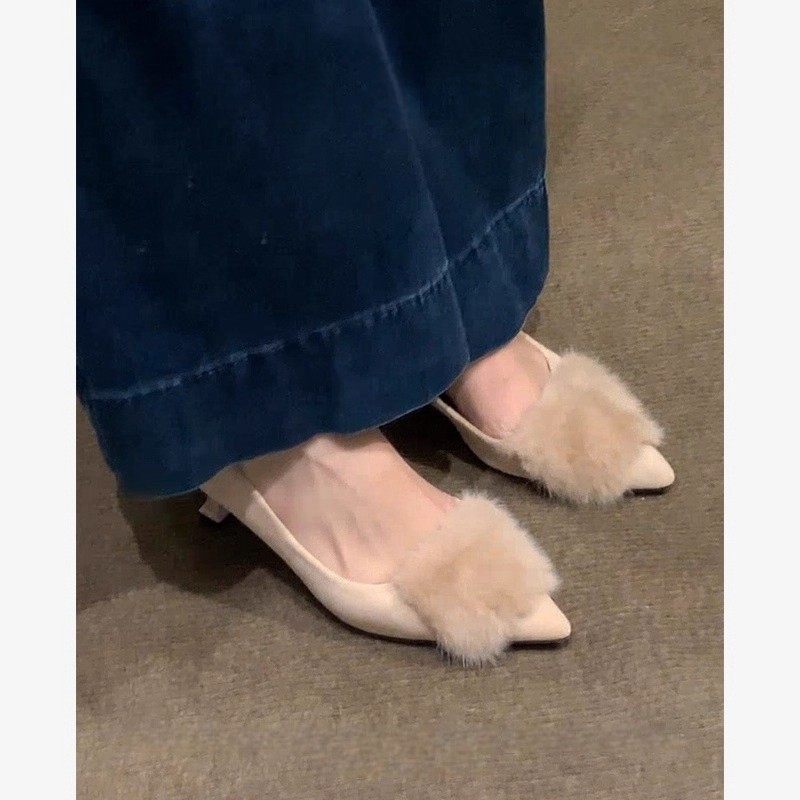 法式气质毛毛高跟鞋2025秋冬新款加绒单鞋尖头法式旗袍细跟女鞋,淘宝优惠券,粉丝福利购,淘宝优惠卷