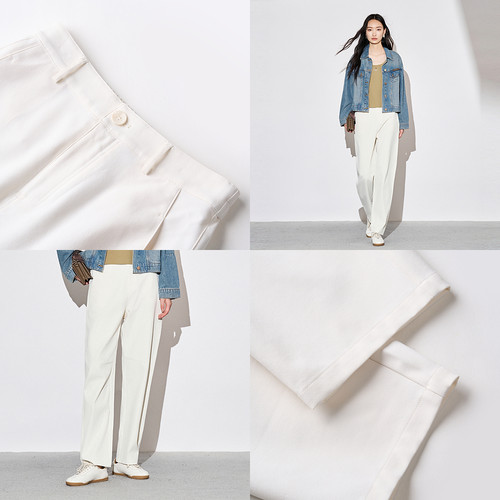 XG雪歌米白色通勤简约休闲裤2025秋季新款高腰设计灯笼裤长裤女装 - 图2