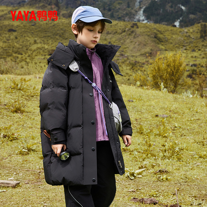 鸭鸭中长款童装羽绒服加厚连帽男女童防风加厚中大童冬季儿童外套