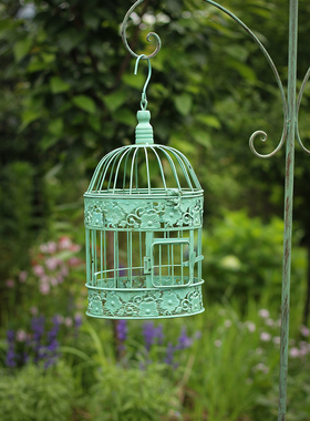 孔雀蓝挂式鸟笼2件套不含花篮