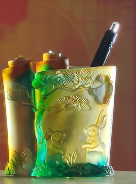 琉璃兔年笔筒新品办公桌书房摆件时尚创意家居装饰品生日礼品礼物