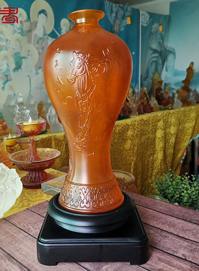 琉璃插花马到成功生日祝寿摆件