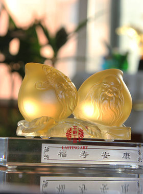六合春琉璃福寿桃生日礼物工艺品