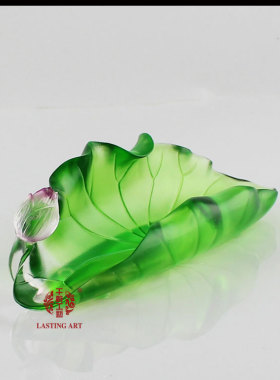 六合春琉璃摆件荷叶莲花香盘香插佛堂佛具玄关结缘创意家居装饰品