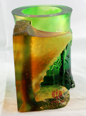 六合春 琉璃办公室书房家居装饰商务礼物摆件生日步步高升笔筒