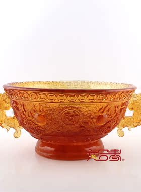 六合春 琉璃双龙聚宝盆招财旺财镇宅家居开业升迁乔迁送客户朋友