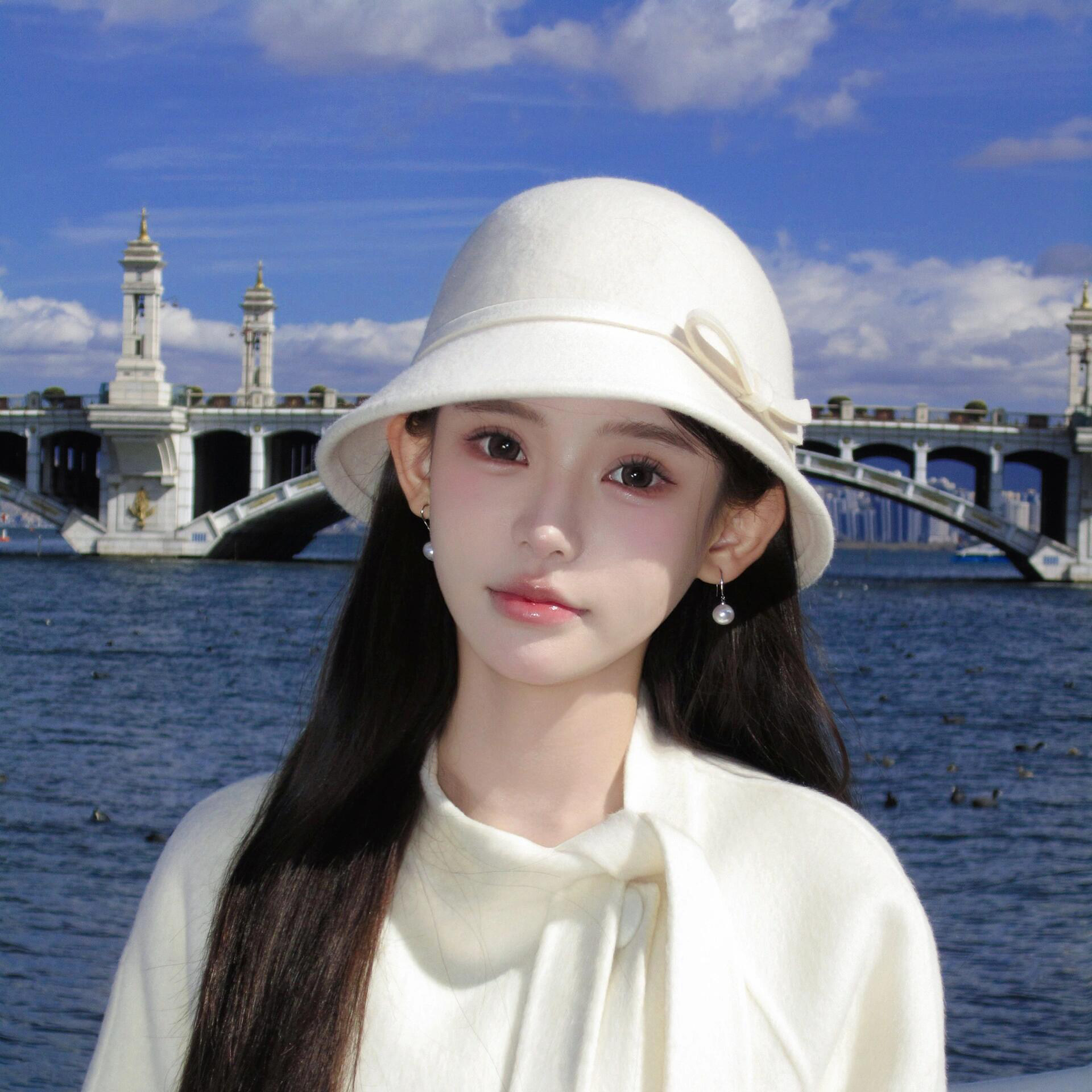 赫本风留洋千金帽子女秋冬季白色羊毛呢渔夫帽法式小香风礼帽盆帽,淘宝优惠券,粉丝福利购,淘宝优惠卷