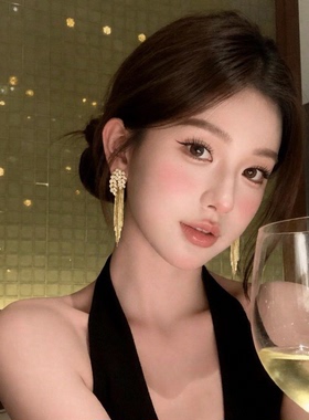 千金公主风金色长款麦穗锆石流苏耳环女轻奢高级感耳钉晚礼服耳饰