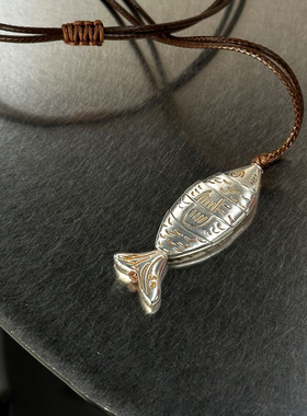 中古vinage冷淡风拼接小鱼吊坠项链小众设计感精致长款秋冬毛衣链