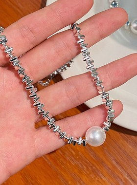 碎银珍珠项链女高级感锁骨链颈链