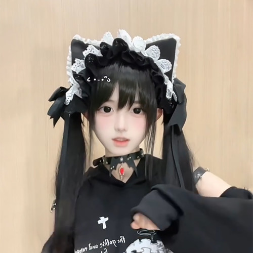 蕾丝猫仆发带lolita猫耳蝴蝶结发夹日系lo娘头饰二次元亚文化发饰 - 图0