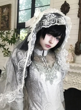 Lolita白色哥特头饰翅膀蕾丝