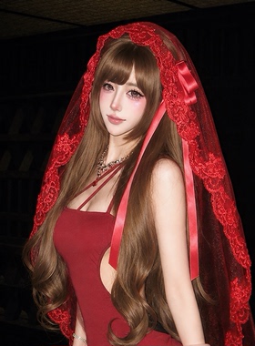 万圣节红色蕾丝花边头纱