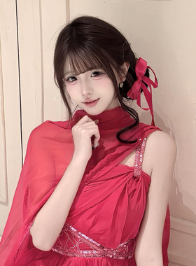 韩系甜美玫红色蝴蝶结发夹女氛围感款刘海侧边夹可爱发饰头饰发卡