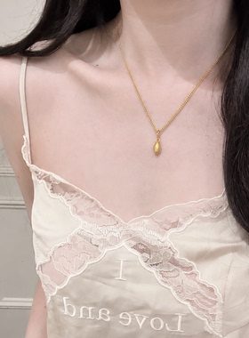 金店同款简约圆润饱满有米项链女黄金色水滴笑脸小米粒吊坠锁骨链