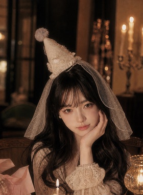 韩系氛围感蝴蝶头纱生日帽发箍女高级感甜美生日拍照道具公主头饰