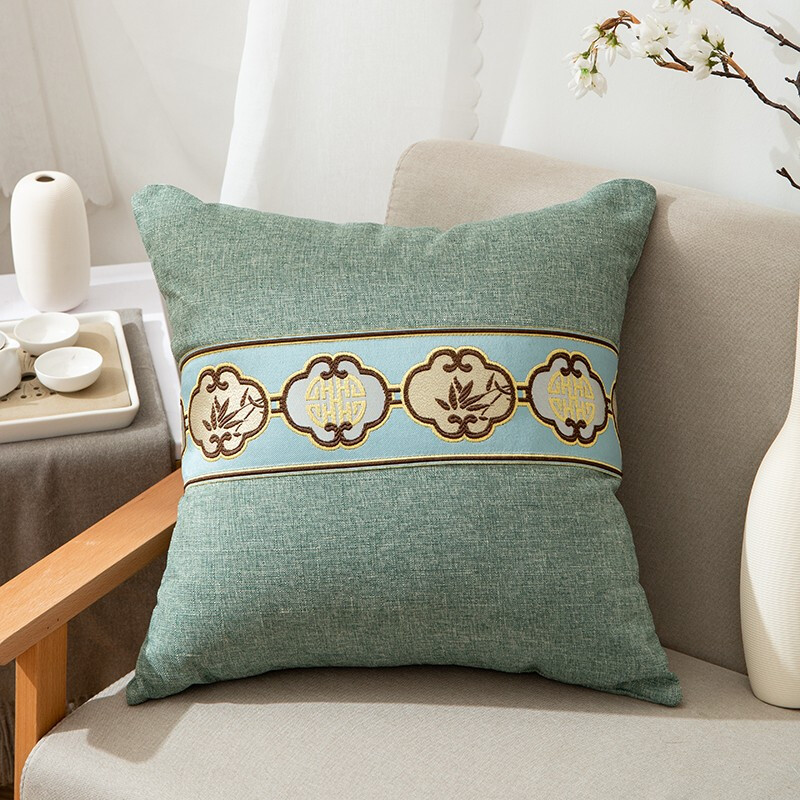 嘉诗纳家居中式亚麻抱枕红木沙发纯色靠垫套现代简约客厅欧式沙发-图0