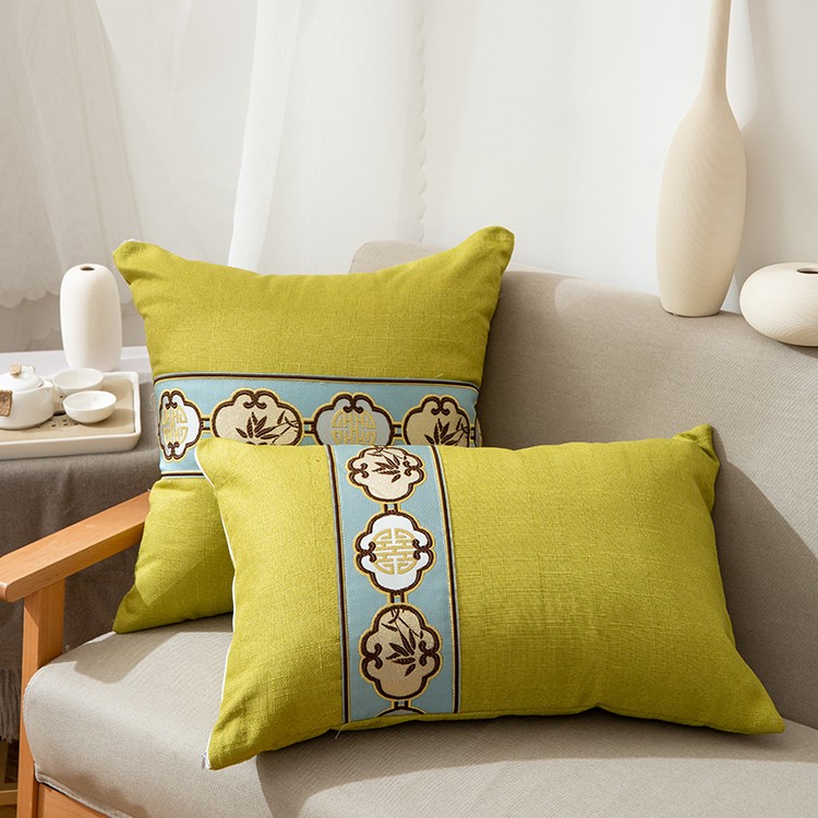 嘉诗纳家居中式亚麻抱枕红木沙发纯色靠垫套现代简约客厅欧式沙发-图1
