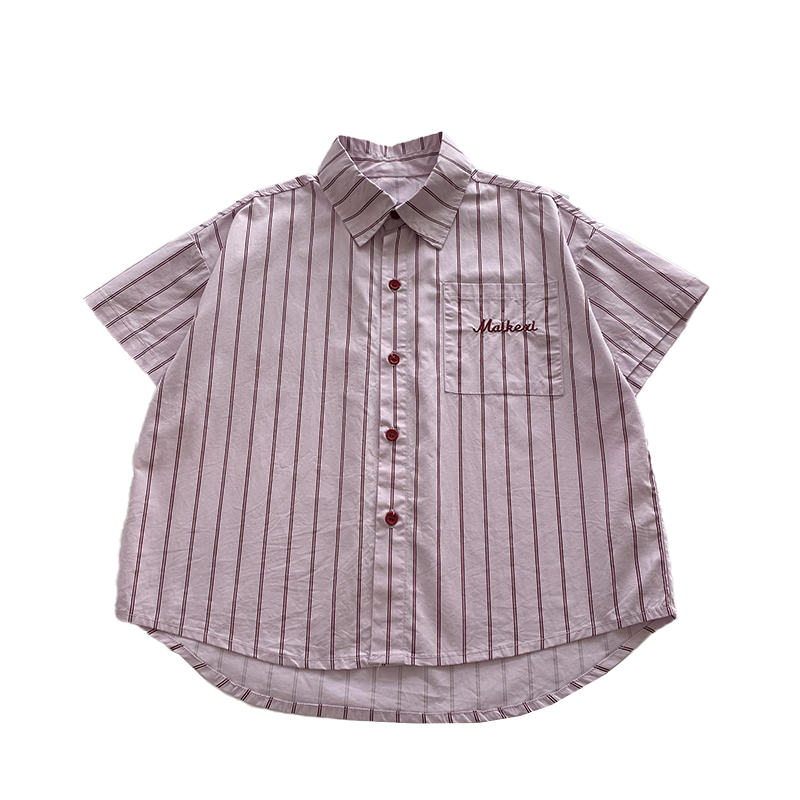 儿童条纹衬衫夏季2024中大童男童开衫短袖T恤韩版半袖上衣透气潮