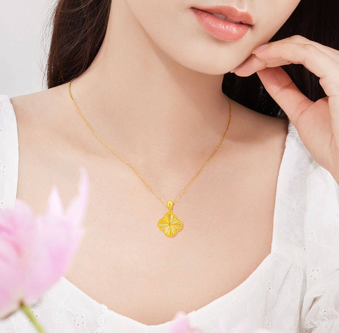 新款黄金项链女999纯足金幸运四叶草吊坠5D硬金厚版挂坠锁骨套链,淘宝优惠券,粉丝福利购,淘宝优惠卷