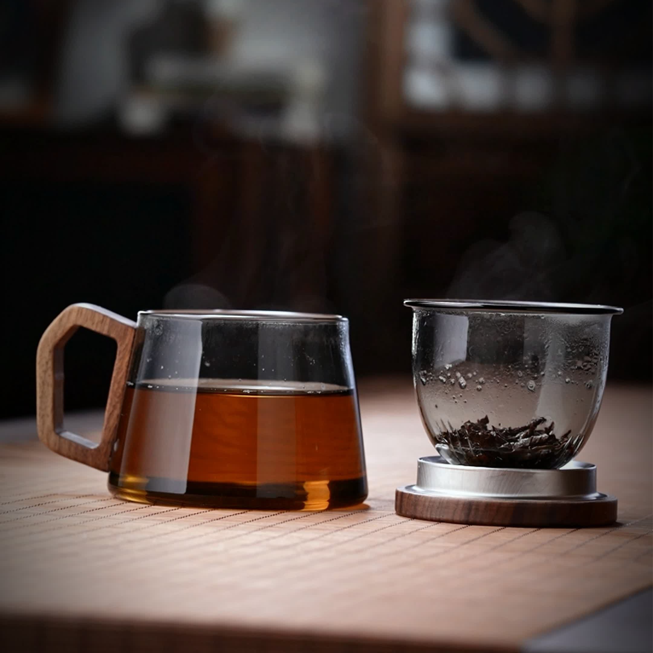 办公家用茶水分离泡茶杯玻璃杯子带盖过滤办公杯花茶红茶杯三件杯 - 图3